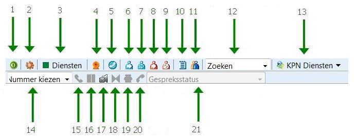 6 Functies Toolbar 6.1 Knoppen op de Toolbar Figuur 22 De verschillende knoppen op de Toolbar De onderstaande legenda geeft aan welke functie bij welke knop hoort. Legenda: 1. Inloggen 12. Zoeken 2.