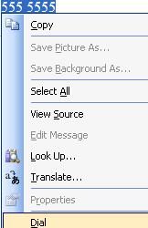 7.1.3 Nummer kiezen vanuit een e-mailbericht Opmerking: Deze functie is momenteel alleen beschikbaar in Outlook 2002 en Outlook 2003 vanwege specifieke beperkingen in Outlook 2000 en Outlook 2007.