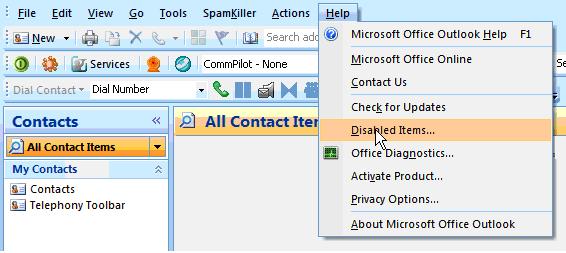 8.2 Registreer de Toolbar in Outlook 1) Klik op Help of Over Microsoft