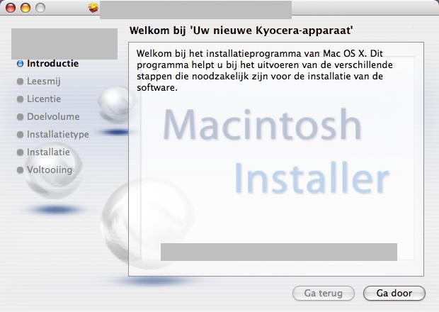 5 or higher afhankelijk van uw MAC OS-versie. 5 Dubbelklik op OS X x.x. 6 Het installatieprogramma van de printerdriver start.