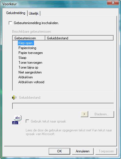 Instellingen Status Monitor De Status Monitor heeft twee tabbladen waar u instellingen kunt configureren. Gebruik de Voorkeur functie voor het instellen van de Status Monitor.