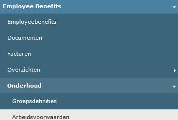 Ga naar de module Employee Benefits menu Onderhoud Arbeidsvoorwaarden: Klik vervolgens op Toevoegen: Het