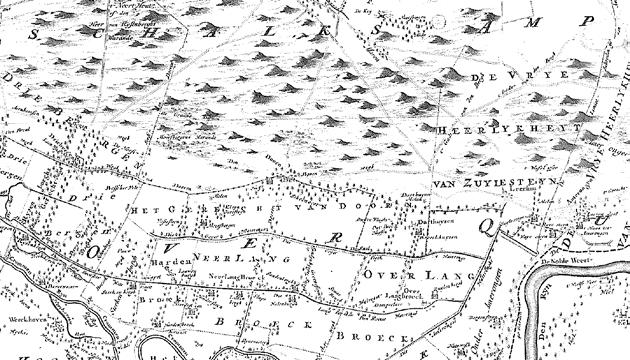 Bijlage 3: Leerlingenwerkblad bij les 1 17 1. Dit is een oude kaart. Het is de historische kaart van Bernard du Roy uit 1696. - Kleur de waterwegen Rijn en Kromme Rijn BLAUW.