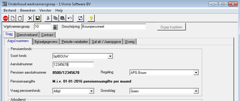 Vastleggen van de pensioenregeling in de werknemersgroep De pensioenregeling dient per werknemersgroep te worden vastgelegd.