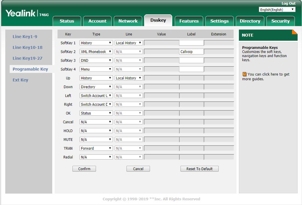 Softkey 2: selecteer XML Phonebook of XML Group Bij LABEL, geef een naam (nb