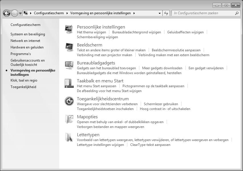 Vormgeving en persoonlijke instellingen Dit programma biedt u de mogelijkheid de vormgeving op uw beeldscherm aan te passen.