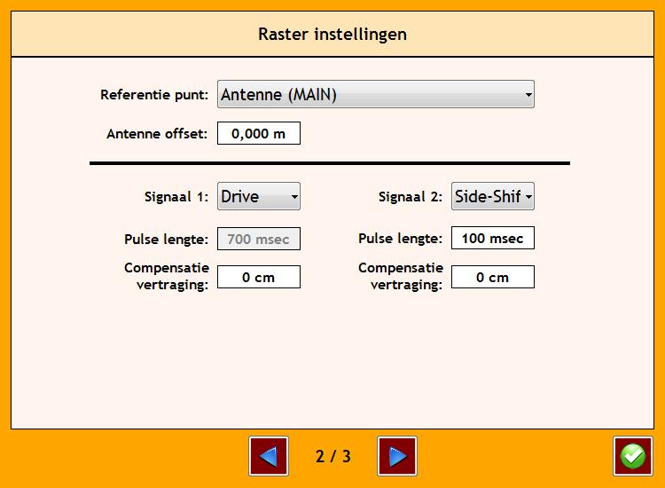 Op de tweede pagina worden de signaal specifieke instellingen gedaan (Figuur 8): REFERENTIE PUNT: Keuze van het te gebruiken referentie punt waarop de rasterpunten worden gedetecteerd.