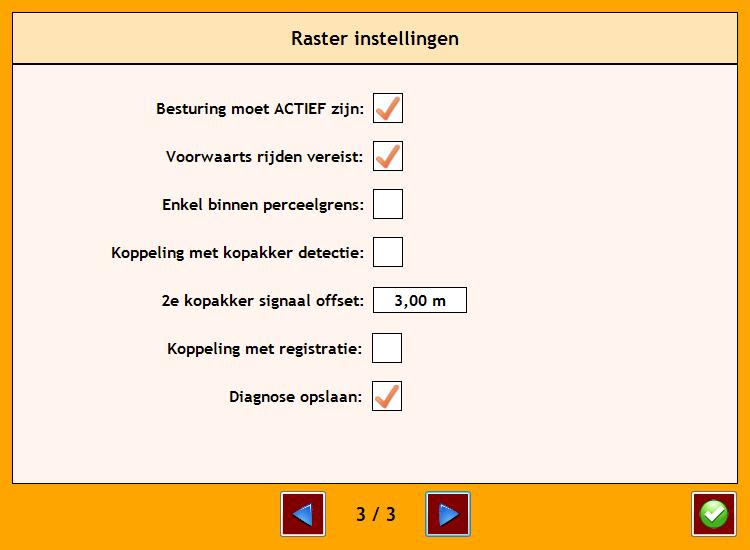 PULSE LENGTE: Lengte van het signaal in milliseconden COMPENSATIE VERTRAGING: Bij het Drive signaal kan een afstand ingevoerd worden ter compensatie van het uitrollen van de machine.