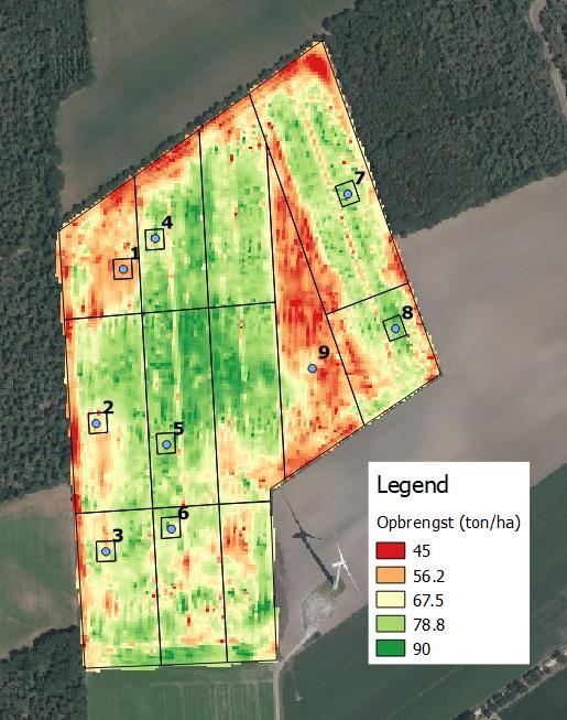 Oopbrengst (ton/ha) Oopbrengst (ton/ha) Oogst 90 90 85 85 80 80 75 70 VRA I+B Standaard 75 70 VRA I+B Standaard 65 60 VRA I Niet beregend 65