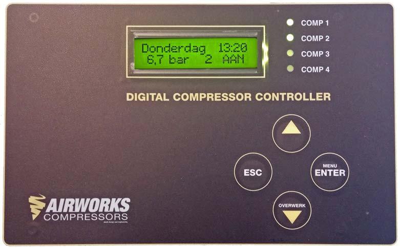 DIGITALE CASCADE SCHAKELING VOOR ZUIGER- EN SCHROEFCOMPRESSOREN Met deze digitale cascade schakeling is het mogelijk om vier compressoren om beurten als hoofdcompressor te laten fungeren.