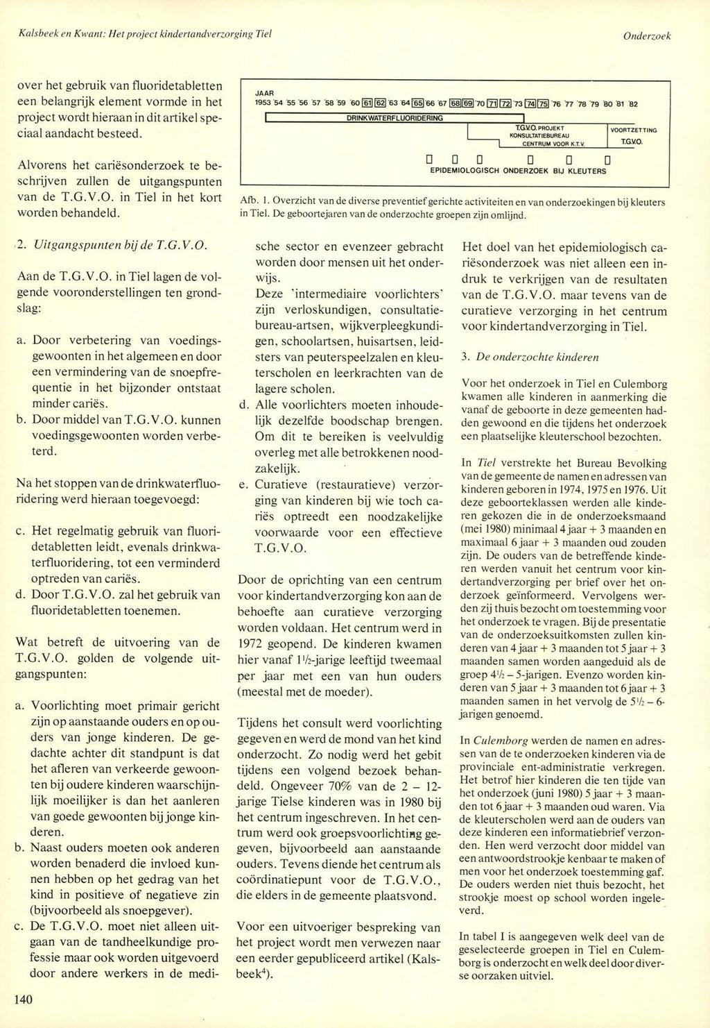 Kalsbeek en Kwant: Het project kindertandverzorging Tiel over het gebruik van fluoridetabletten een belangrijk element vormde in het project wordt hieraan in dit artikel speciaal aandacht besteed.