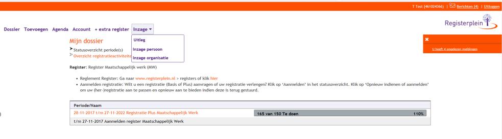 Uw ziet in het overzicht: - in welk register uw medewerkers zich hebben geregistreerd. - de laatste registratieperiode.