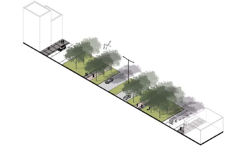 Van der Madeweg 1 rijbaan per richting groen clusteren met vooral veel groen tussen ventweg