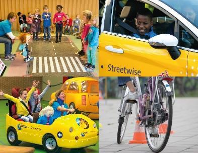 ANWB Streetwise bestaat uit 4 onderdelen: - In Toet Toet leren de kinderen van groep 1 en 2 in de speelzaal verkeersgeluiden herkennen en oefenen het veilig oversteken.