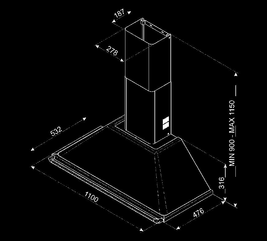 785 m³/u 3 metaalfilters Nominaal vermogen: 260 W FLT5 Verplichte optie: Decoratieve handgrepen +