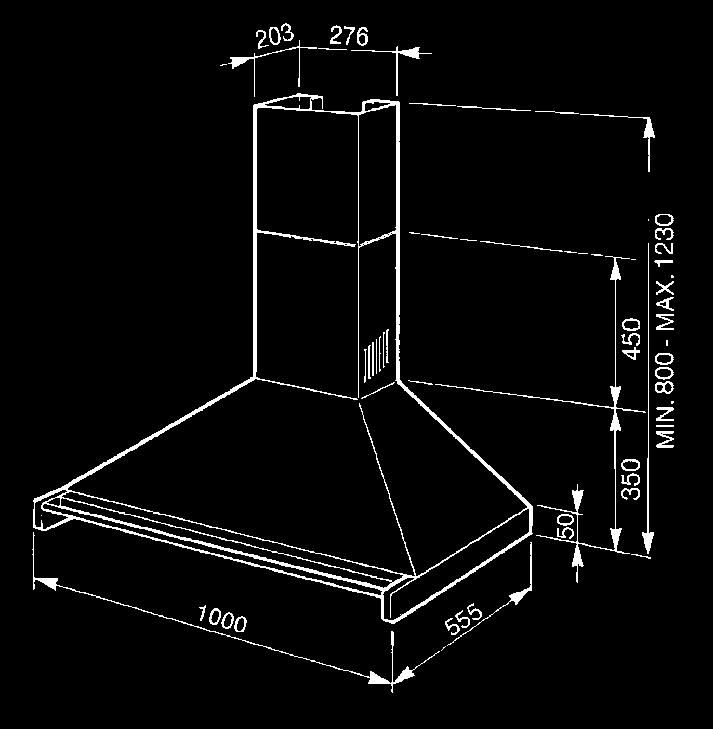 m³/u Bediening 2 draaiknoppen 4 inox vetfilters Opening luchtafvoer Ø 150 mm Nominaal vermogen: 240 W FLTK-1 32,00 E 380 470 570