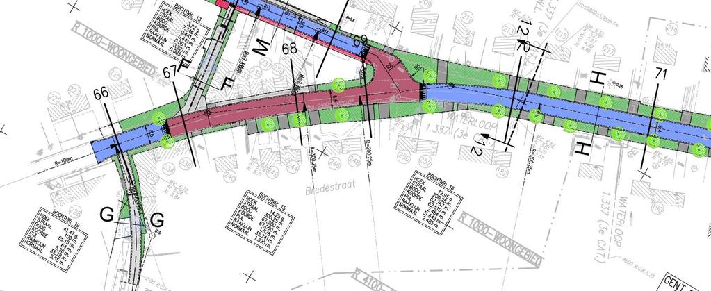 Krachtlijnen van het ontwerp Bredestraat Verbinding met knip woonerf: inrijden via Bredestraat Groot plateau in bordeauxbruine asfalt in