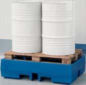 1300 x 1300 x 350, gewicht 31 kg, draaglast 1000 kg, opvangcapaciteit 405 liter. Type 3 (4 x vat 200 l) Bestelnr.