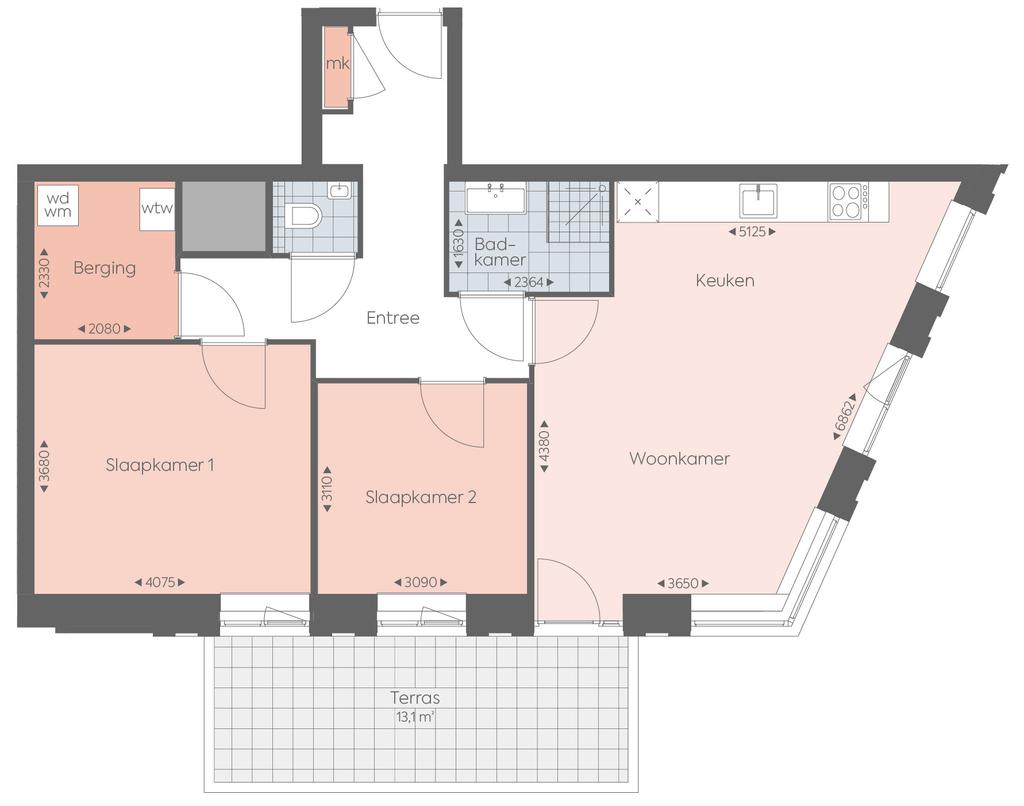 WOIGTYPE MORCH III 1 2 1 e 11-4 2 e 11-7 Woonoppervlakte ca. 79 m 2 2 slaapkamers Externe berging in de Woonoppervlakte ca.