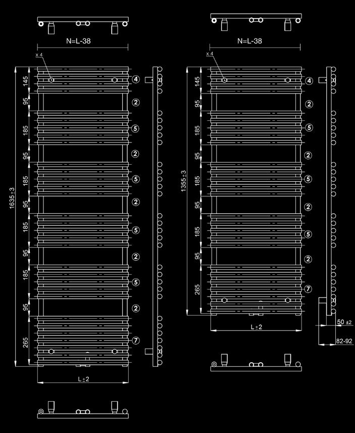 Bovenaansluiting is niet mogelijk Hoogtes 1355 en 1635mm Lengtes 496 en 596mm Hart Op Hart maat Lengte -/- 38mm Garantie 5 jaar op fabricagefouten, indien de radiator onder normale omstandigheden in