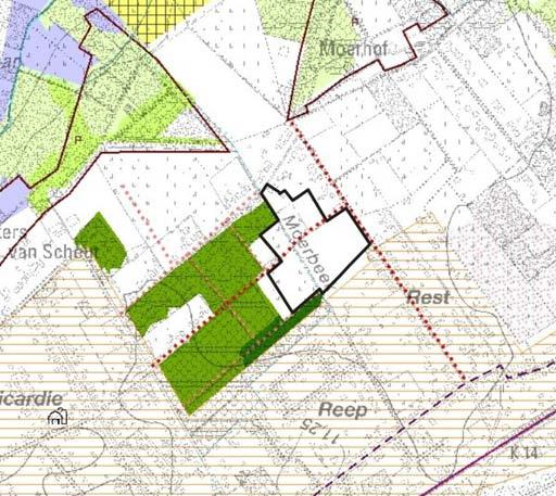 Provinciale landschapskaart Het tracé van de Moerhoflaan en de Dennenlaan wordt aangeduid als een ontsluitingspatroon dat reeds aanwezig was bij de opmaak van de Ferrariskaart (rode stippellijn).