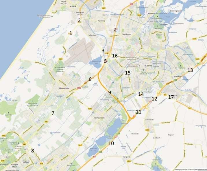 Figuur: Locaties verkeersintensiteiten die corresponderen met vorige tabel 6.1.