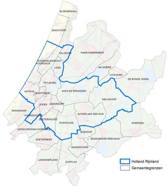 Infrastructuurnetwerk niet robuust Het (hoofd)wegennet in de regio Holland Rijnland is sterk noord-zuid georiënteerd.