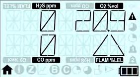 Bedenng Onderhoud (De foutcode voor elk specfek gas wordt weergegeven n de kolom hernaast) Specfcate Toebehoren Problemen oplossen 58 H 2S 59 O2 60 CO 61 LEL Voor het gas boven het