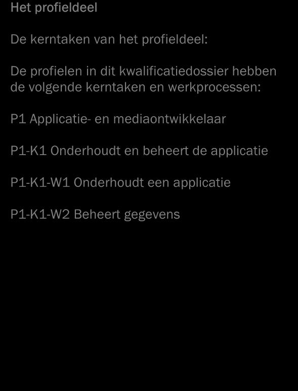 beroeps specifieke onderdelen van jouw opleiding: kerntaken. Het profiel bestaat alleen uit beroepsgerichte taken. 2. Generieke onderdelen 2.