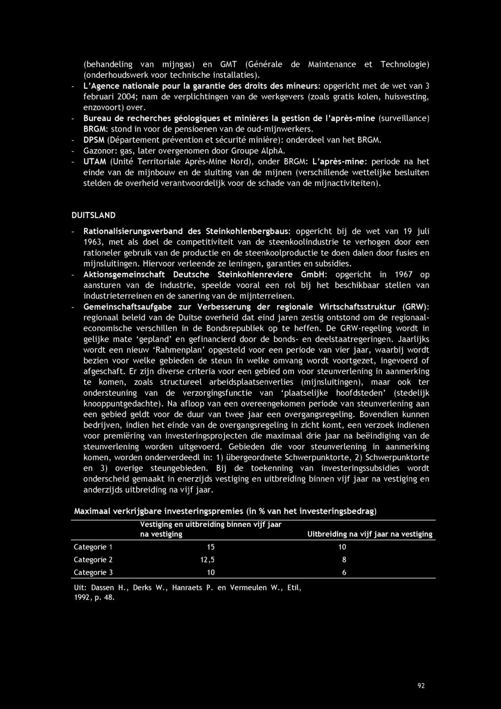 (behandeling van mijngas) en GMT (Générale de Maintenance et Technologie) (onderhoudswerk voor technische installaties).