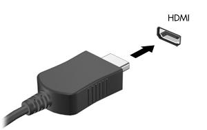 Videoapparaten aansluiten met een HDMI-kabel (alleen bepaalde producten) OPMERKING: Als u een HDMI-apparaat op de computer wilt aansluiten, hebt u een HDMI-kabel nodig die u apart moet aanschaffen.