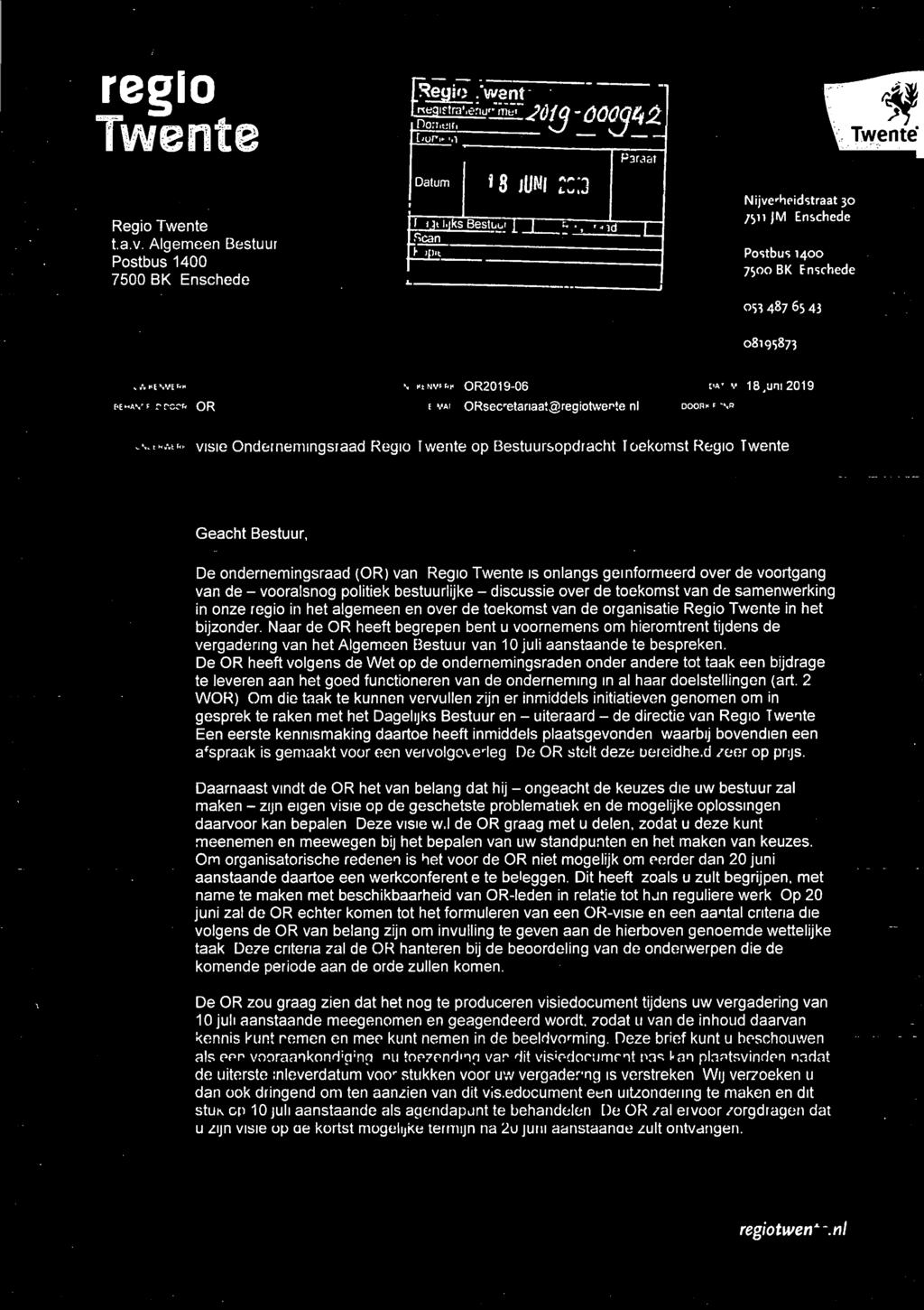 kenmerk OR2019-06 e-mail ORsecretariaat@regiotwente.