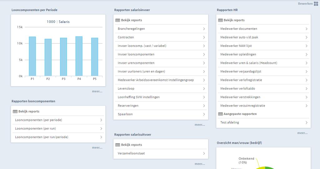 9 Rapporten Klik in het submenu aan de linkerzijde op 'Overzichten'. Op deze pagina vindt u verschillende overzichten, zoals: Rapporten HR: hier vindt u diverse HR-overzichten inzake de medewerkers.