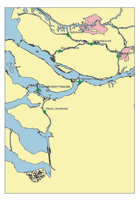 Figuur 17 Variatie van de stroomsnelheid (m/s) volgens acht scenario's, uitgedrukt in de