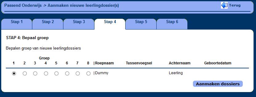 4. Nadat op de knop Verwerk geselecteerde leerlingen is geklikt, verschijnt een volgende scherm. Deze is afhankelijk of er al een dossier aanwezig is met hetzelfde BurgerServicenummer.