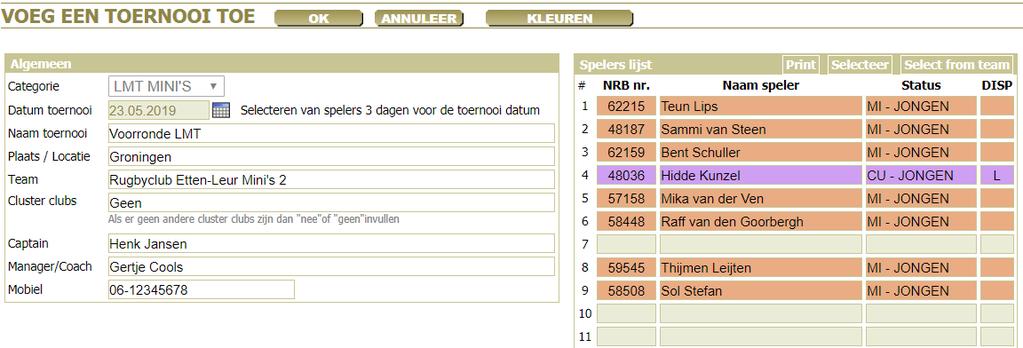 Klik op selecteren, bovenaan de lijst met spelersnamen.