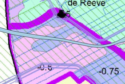 Het binnendijks polderpeil in de huidige situatie varieert tussen de NAP-0,75m en NAP-0,6m (zie Figuur 8).