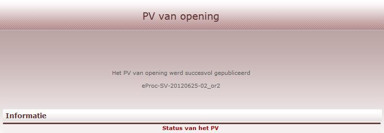 boodschap aan dat het PV met succes werd gepubliceerd.