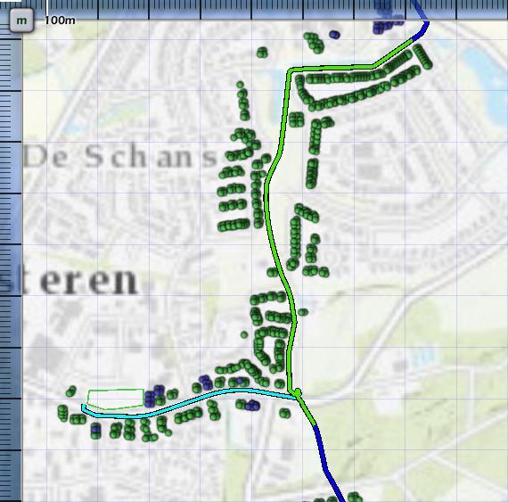 De ligging van deze kilometer is hiernaast in het groen weergegeven op een topografische kaart.