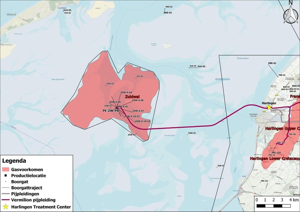 Figuur 2-2: Topografische kaart met gasvoorkomen Zuidwal.