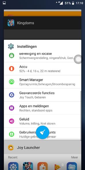 Recent gebruikte applicaties bekijken Raak de Recente apps-toets aan om recent gebruikte applicaties te bekijken. Raak een miniatuur in het venster aan om de applicatie te openen. 1.4.