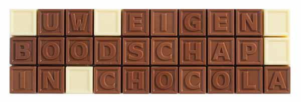 CTAL20 Chocotelegram 20 (190 gram; 2 rijen van 10 karakters) De lekkerste boodschap in chocolade. Verdeel je boodschap over twee rijen, totaal maar liefst 20 karakters beschikbaar.