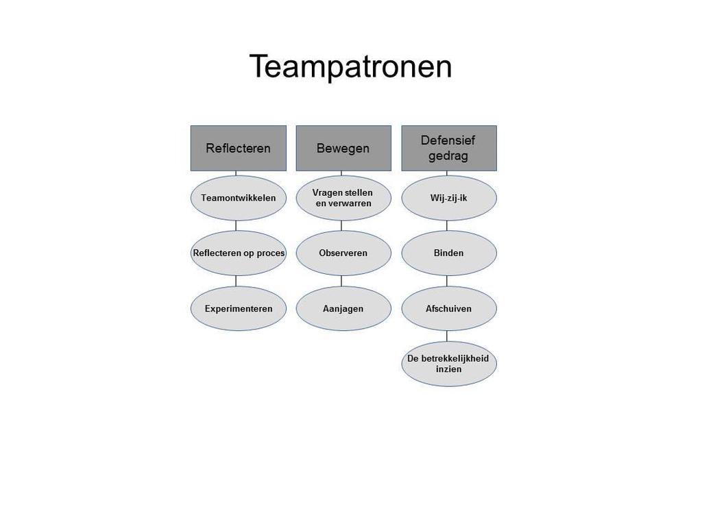 4.4. TEAMPATRONEN ACHTER DE COULISSEN De teampatronen zijn interactiepatronen waarmee medewerkers op de backstage (samen) betekenis geven aan werkzaamheden.
