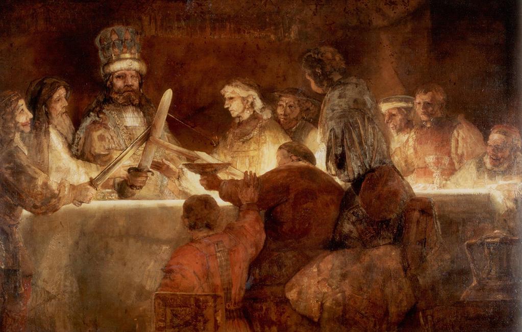 21. Rembrandt, De samenzwering van Julius Civilis, 1661 Olieverf op doek Stockholm, Nationalmuseum In opdracht van de Amsterdamse burgemeesters heeft Rembrandt een oude geschiedenis geschilderd.
