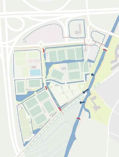 Toekomstige groenstructuur Sportcomplex Harga is in zijn huidige opzet een klassiek sportpark met veel afgesloten sportcomplexen en een groene uitstraling.