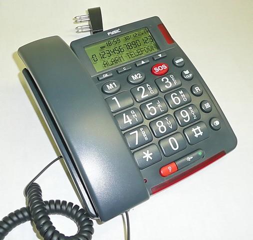 020001727 Fysic FX-3850 Big Button, telefoon met grote zwarte toetsen en witte cijfers, SOS-toets, draadloze alarmzender naar bekenden (alarmcentrale niet