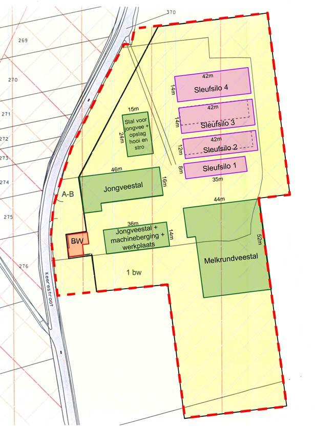 BOUWKAVEL & INPASSING 2008 Bom+ plan van 2008 met de vigerende bouwkavel De vigerende bouwkavel is weergegeven in de door