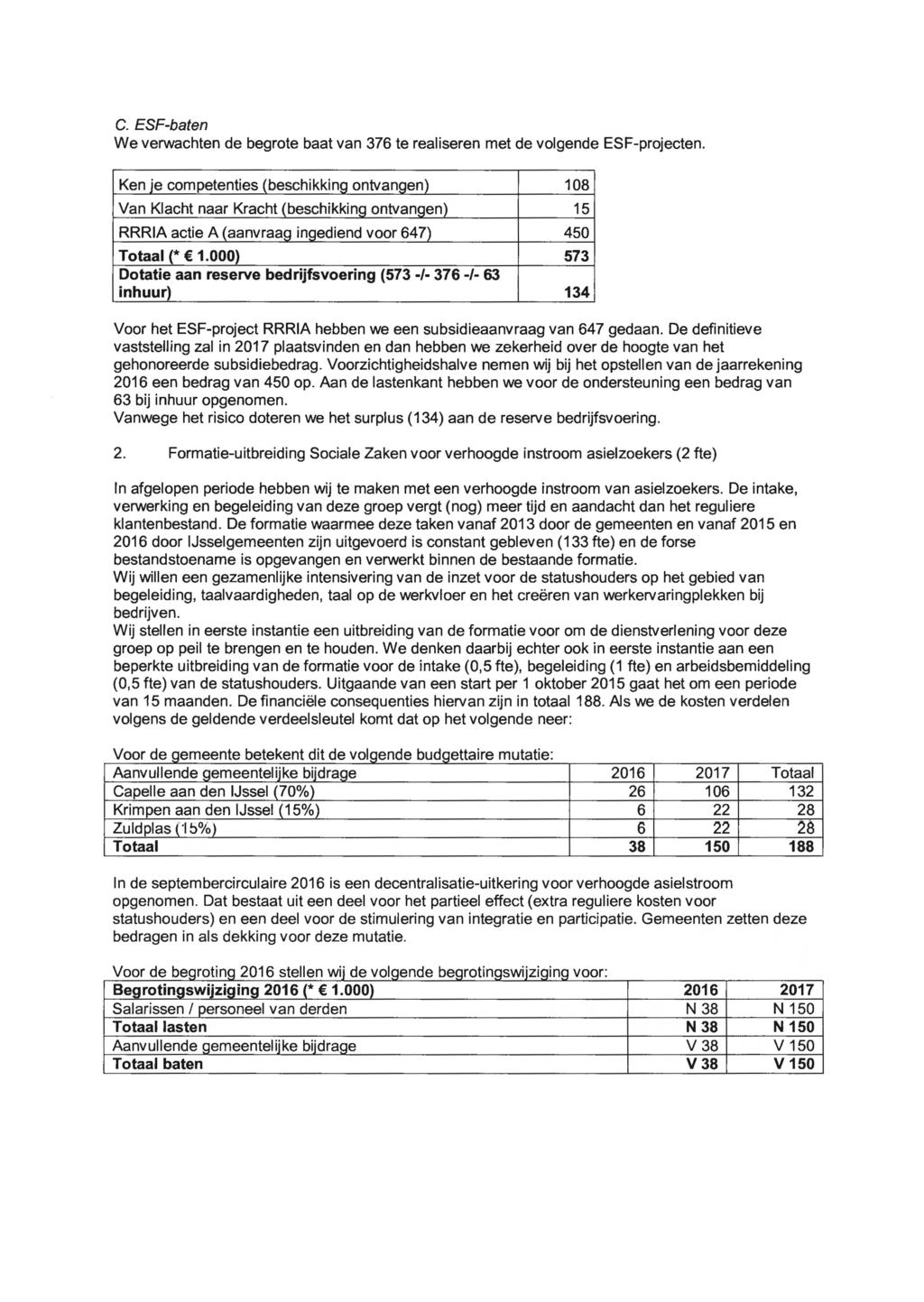 C. ESF-baten We verwachten de begrote baat van 376 te realiseren met de volgende ESF-projecten.