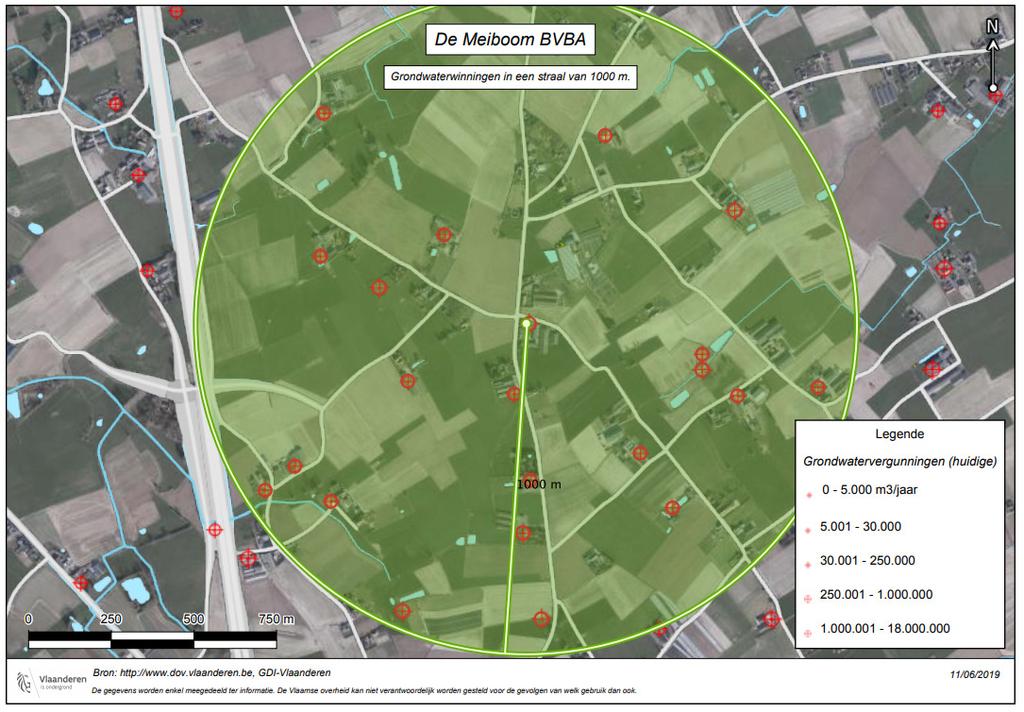 Figuur 20: Ligging grondwaterwinningen in een straal van 1 km (bron: