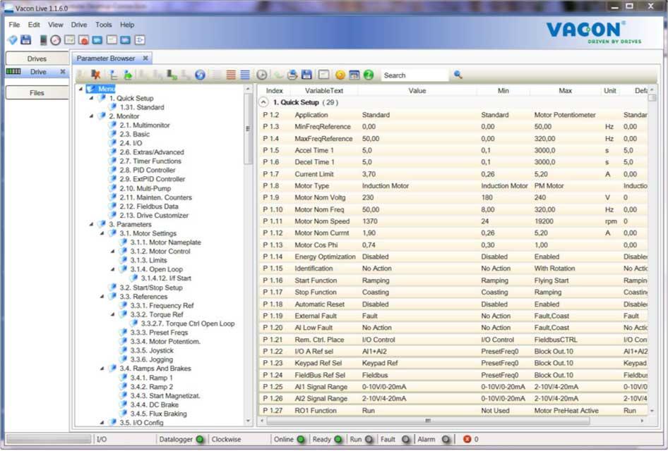 VACON 114 GEBRUIKERSINTERFACES 3.5 VACON LIVE Vacon Live is een pc-tool voor inberijfstelling en onerhou van Vacon 10, Vacon 20 en Vacon 100 AC-frequentieregelaars. U kunt Vacon Live ownloaen van www.